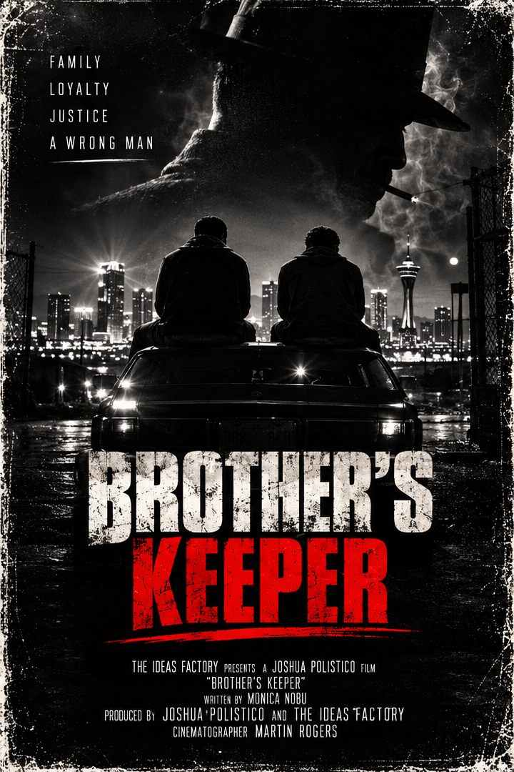 Brother’s Keeper black and white noir film poster with anonymous figures in shadow